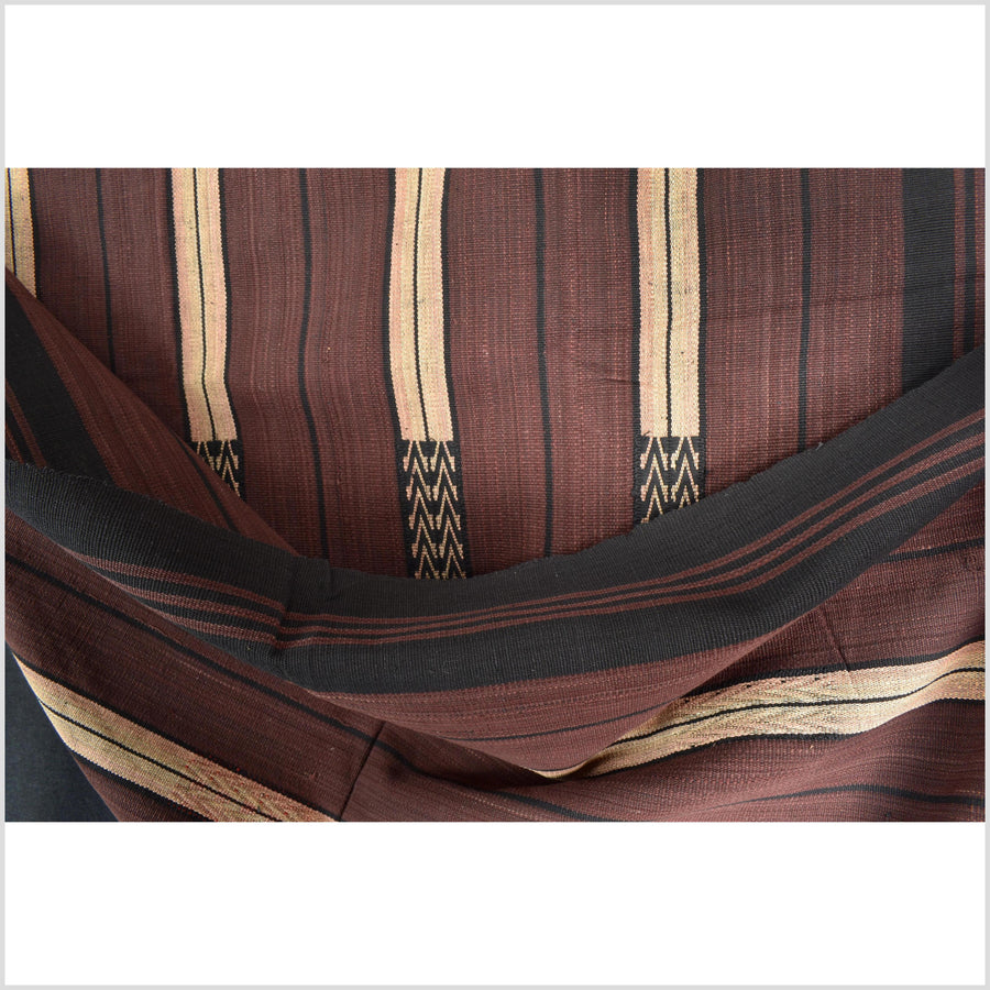 Vintage tribal home decor ethnic Naga blanket, chocolate brown, tan, handwoven cotton throw boho Thailand Burma India tapestry EW195