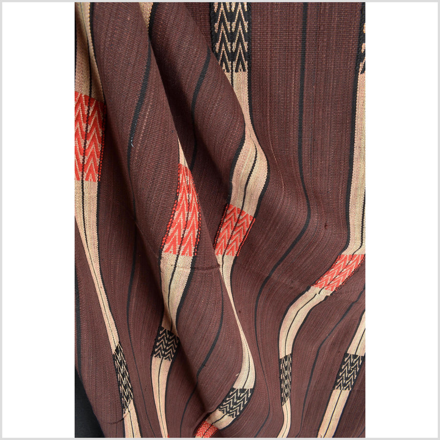 Vintage tribal home decor ethnic Naga blanket, chocolate brown, tan, handwoven cotton throw boho Thailand Burma India tapestry EW195
