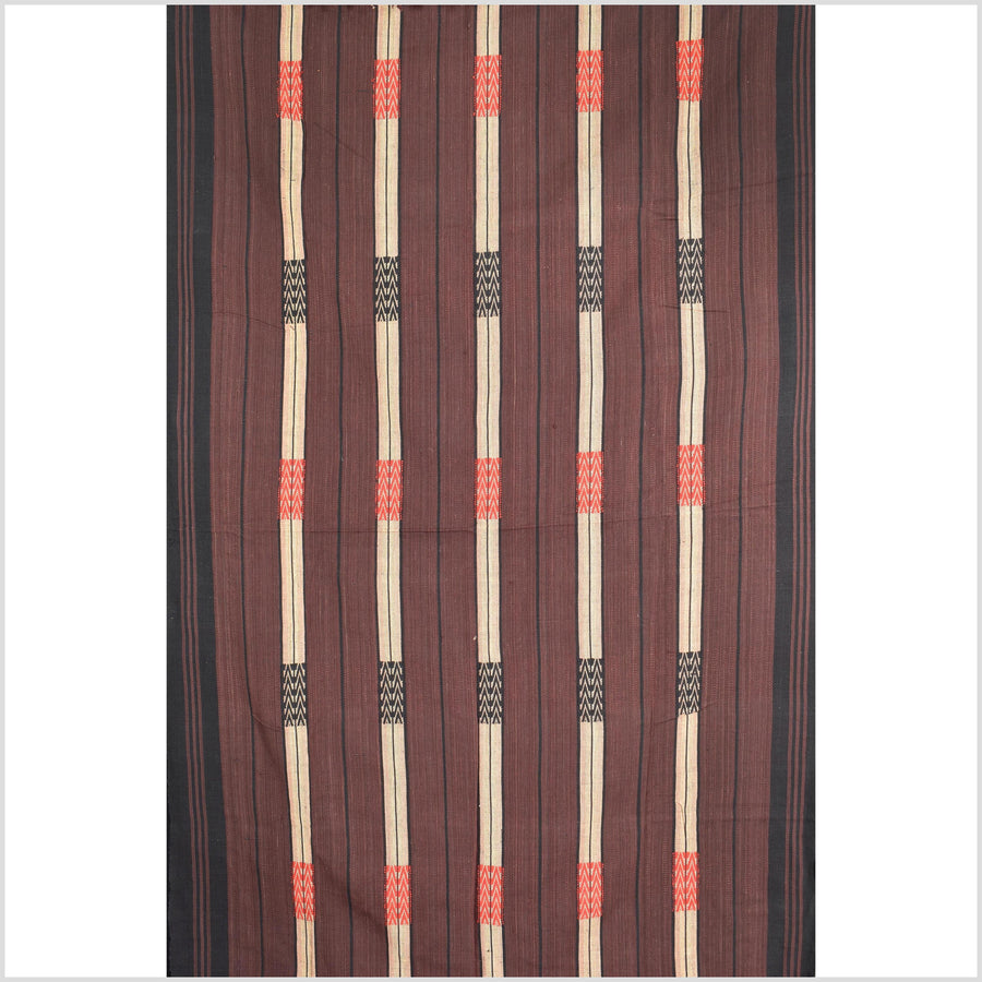 Vintage tribal home decor ethnic Naga blanket, chocolate brown, tan, handwoven cotton throw boho Thailand Burma India tapestry EW195