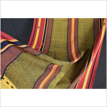 Vintage tribal home decor ethnic Naga blanket, yellow, red, black, handwoven cotton throw boho Thailand Burma India tapestry EW198