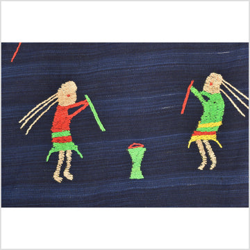 Cobalt blue Naga tribal textile cotton story quilt jungle hut embroidered boho Burma hill tribe tapestry Thailand India EW207