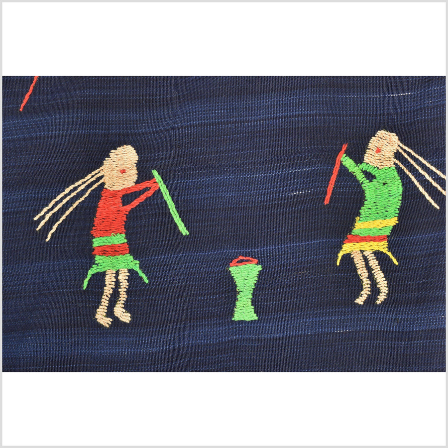 Cobalt blue Naga tribal textile cotton story quilt jungle hut embroidered boho Burma hill tribe tapestry Thailand India EW207