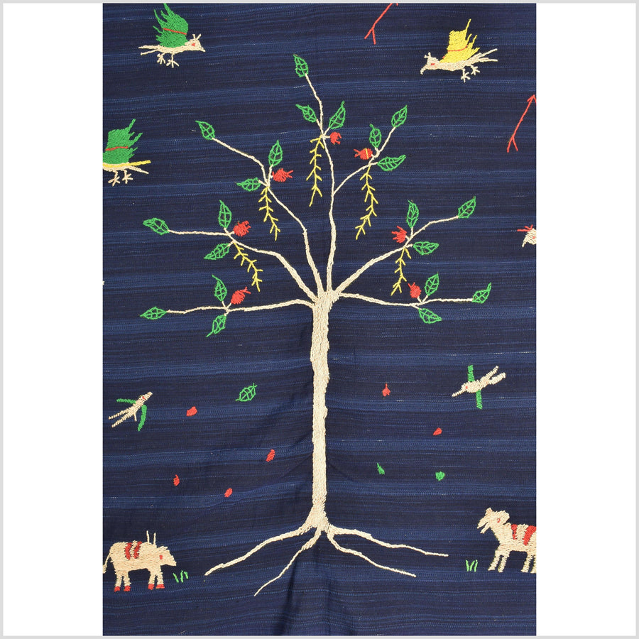 Cobalt blue Naga tribal textile cotton story quilt jungle hut embroidered boho Burma hill tribe tapestry Thailand India EW207