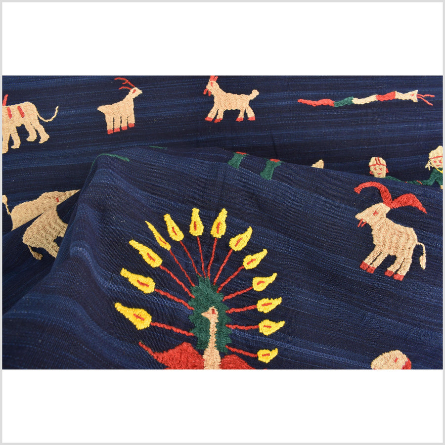 Cobalt blue Naga tribal textile cotton story quilt jungle hut embroidered boho Burma hill tribe tapestry Thailand India EW208