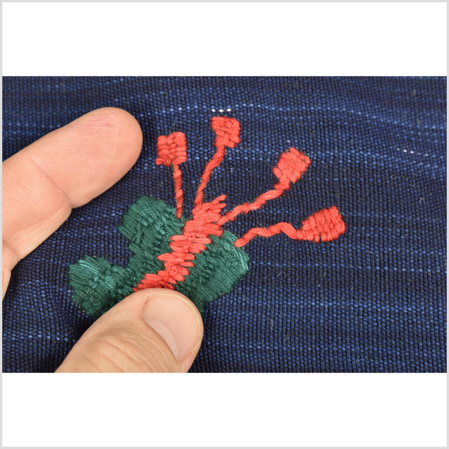 Cobalt blue Naga tribal textile cotton story quilt jungle hut embroidered boho Burma hill tribe tapestry Thailand India EW208