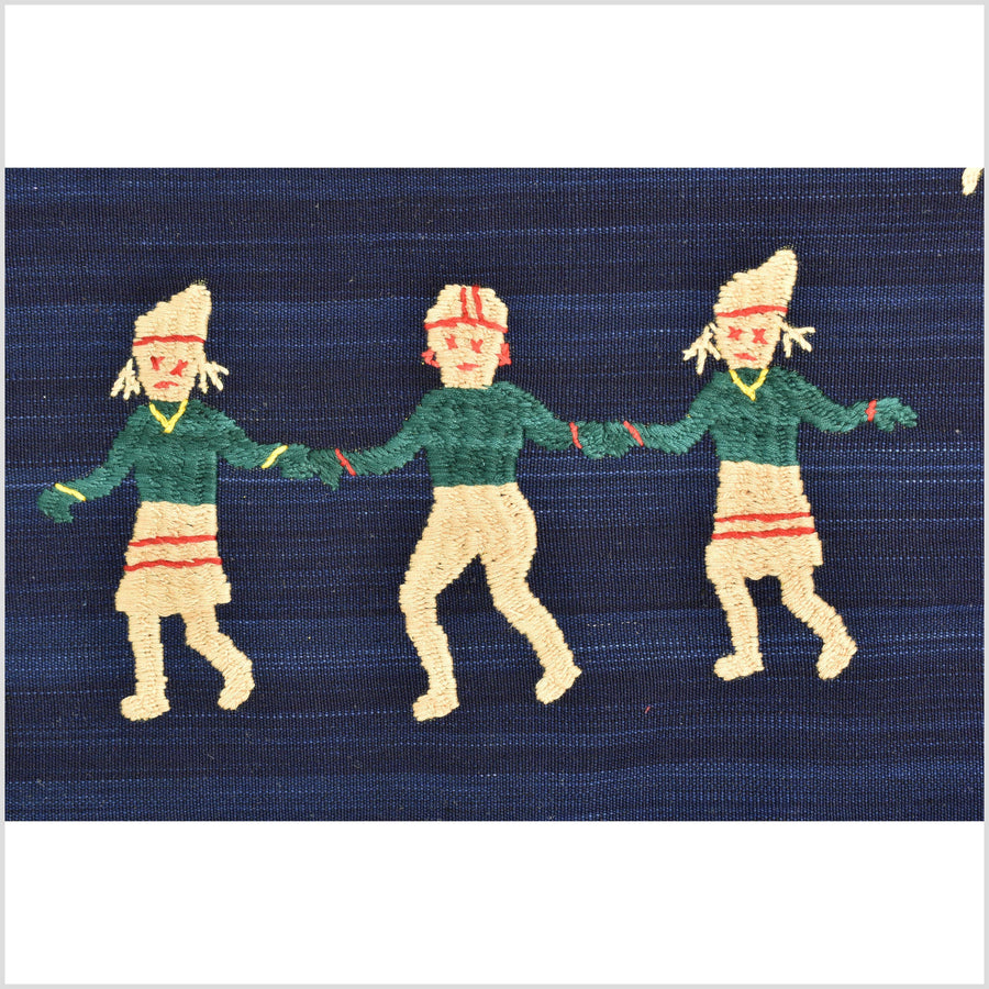 Cobalt blue Naga tribal textile cotton story quilt jungle hut embroidered boho Burma hill tribe tapestry Thailand India EW208