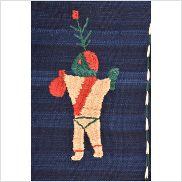 Cobalt blue Naga tribal textile cotton story quilt jungle hut embroidered boho Burma hill tribe tapestry Thailand India EW208