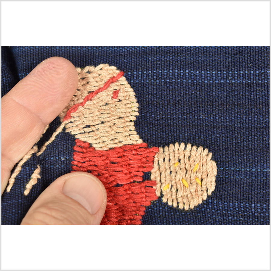 Cobalt blue Naga tribal textile cotton story quilt jungle hut embroidered boho Burma hill tribe tapestry Thailand India EW209