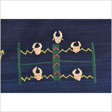 Cobalt blue Naga tribal textile cotton story quilt jungle hut embroidered boho Burma hill tribe tapestry Thailand India EW209