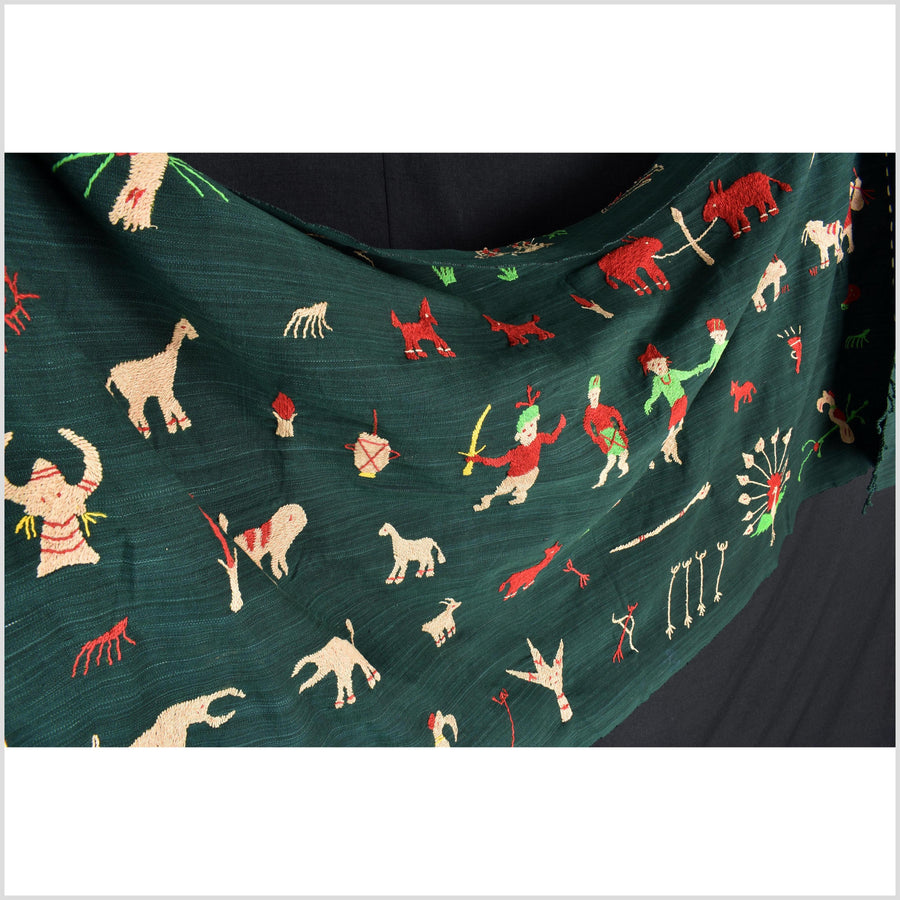 Evergreen Naga tribal textile cotton story quilt jungle hut embroidered boho Burma hill tribe tapestry Thailand India EW212