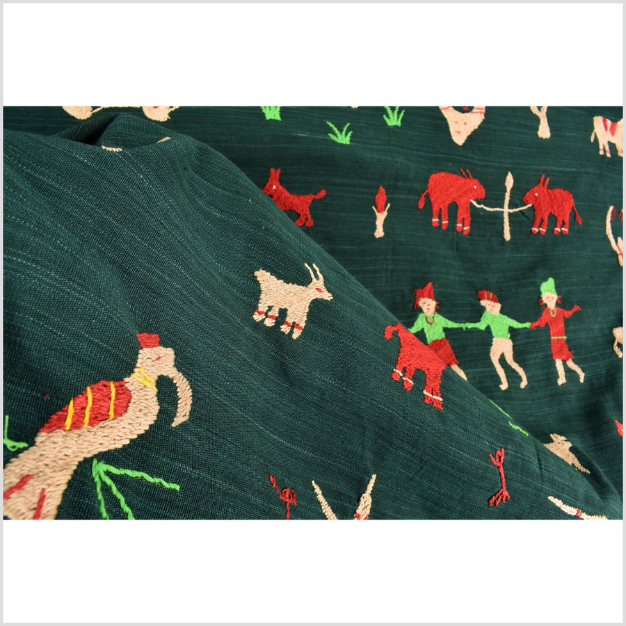 Evergreen Naga tribal textile cotton story quilt jungle hut embroidered boho Burma hill tribe tapestry Thailand India EW212