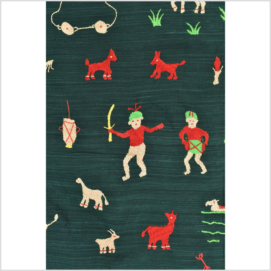 Evergreen Naga tribal textile cotton story quilt jungle hut embroidered boho Burma hill tribe tapestry Thailand India EW212