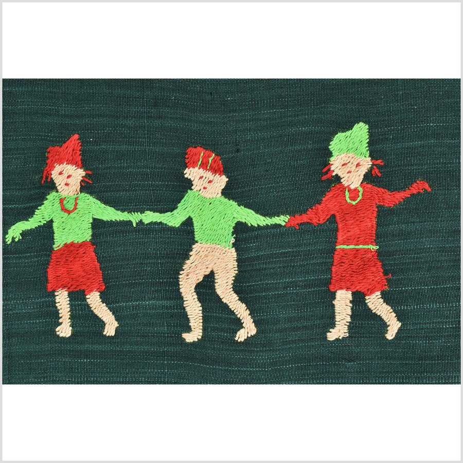 Evergreen Naga tribal textile cotton story quilt jungle hut embroidered boho Burma hill tribe tapestry Thailand India EW212