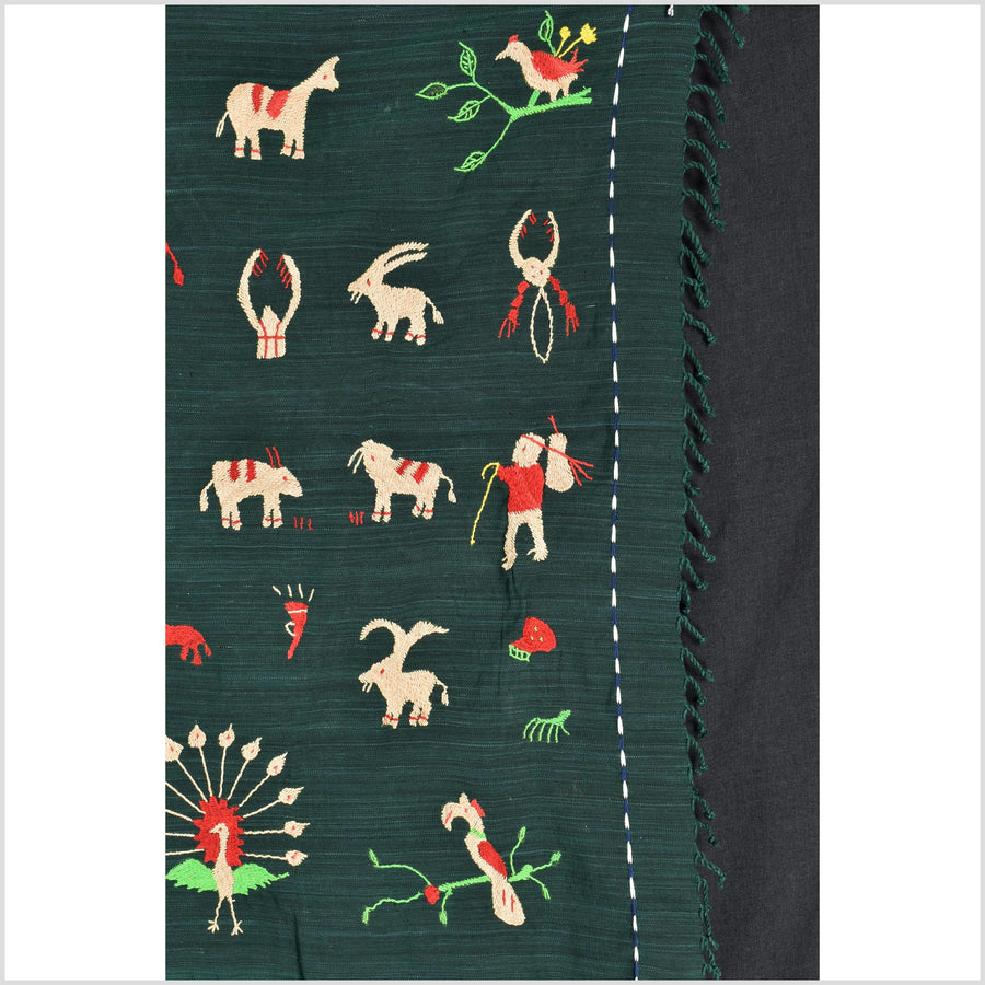 Evergreen Naga tribal textile cotton story quilt jungle hut embroidered boho Burma hill tribe tapestry Thailand India EW212
