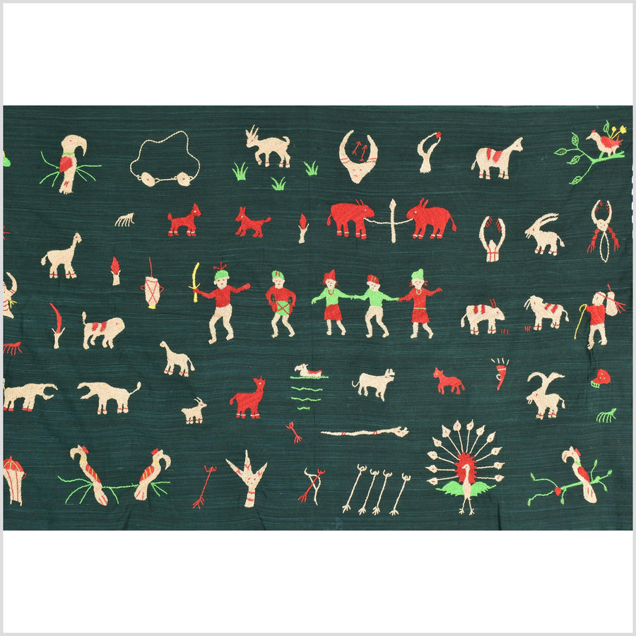Evergreen Naga tribal textile cotton story quilt jungle hut embroidered boho Burma hill tribe tapestry Thailand India EW212