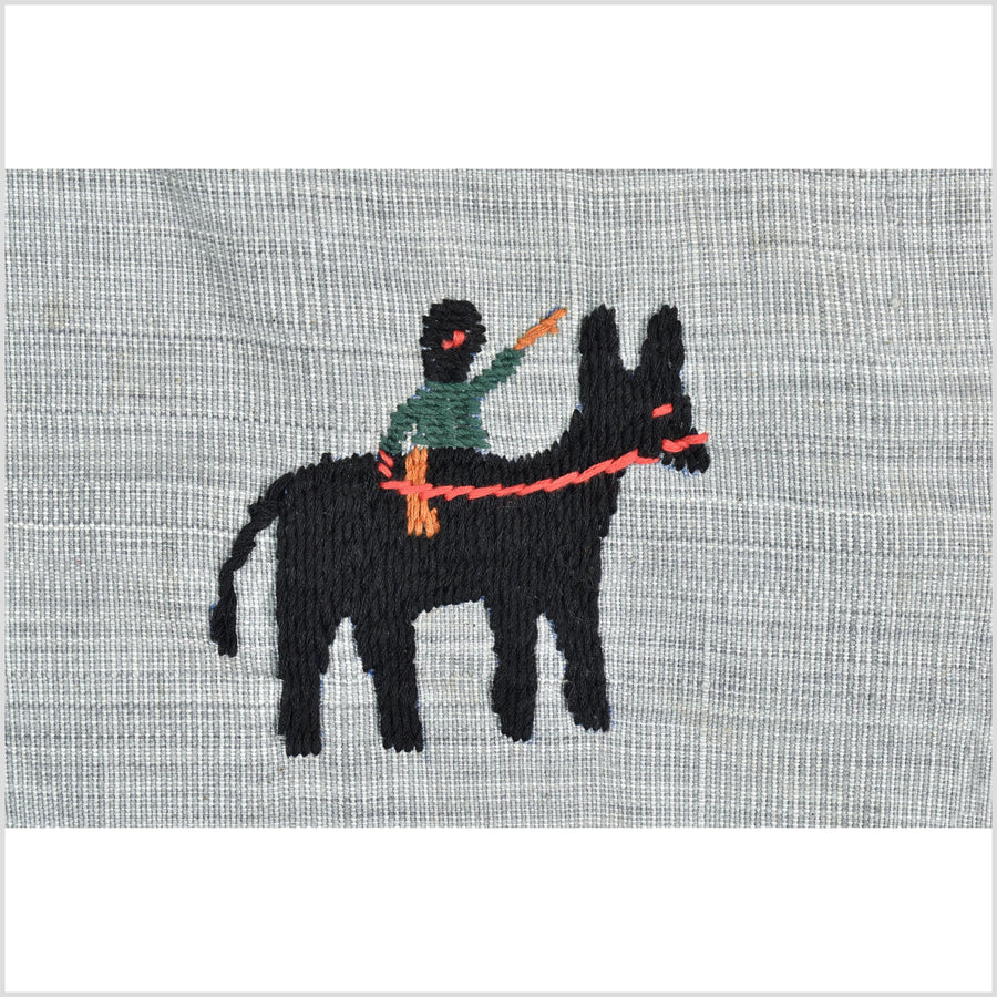 Pearl gray Naga tribal textile cotton story quilt jungle hut embroidered boho Burma hill tribe tapestry Thailand India EW213