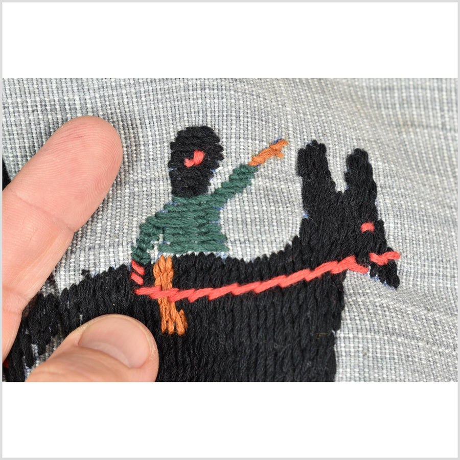 Pearl gray Naga tribal textile cotton story quilt jungle hut embroidered boho Burma hill tribe tapestry Thailand India EW213