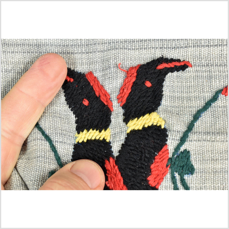 Pearl gray Naga tribal textile cotton story quilt jungle hut embroidered boho Burma hill tribe tapestry Thailand India EW214