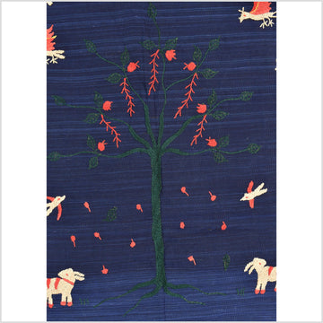 Cobalt blue Naga tribal textile cotton story quilt jungle hut embroidered boho Burma hill tribe tapestry Thailand India EW216