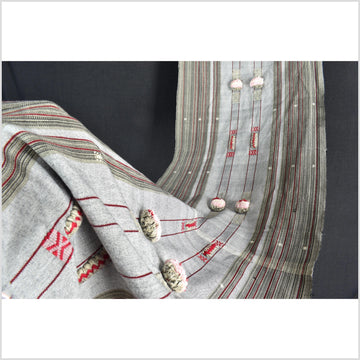 Gray, tan, red, tribal home decor ethnic Naga runner geometric neutral handwoven cotton throw boho Thailand Burma India EW220