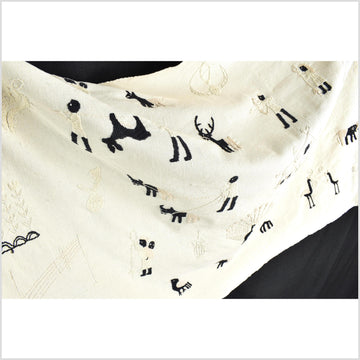 Off-white cotton story quilt Naga tribal textile ethnic embroidered boho fabric Burma hill tribe tapestry Thailand India Hmong EW222