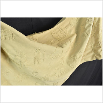 Yellow ocher cotton story quilt Naga tribal textile ethnic embroidered boho fabric Burma hill tribe tapestry Thailand India Hmong EW226