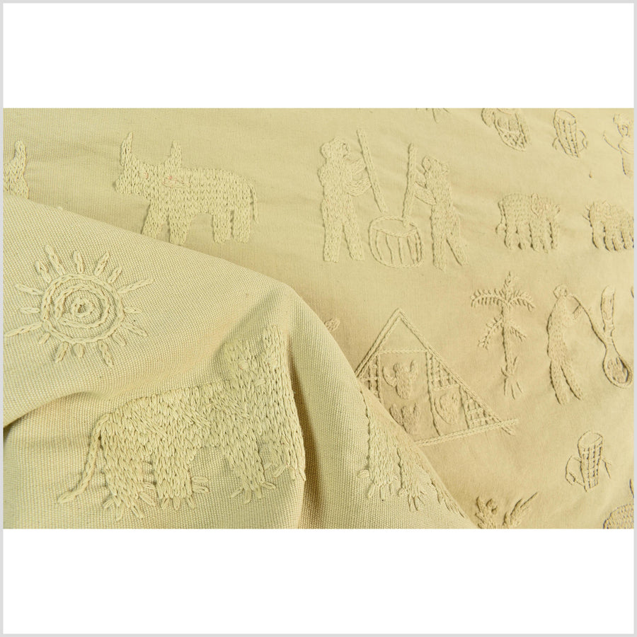 Yellow ocher cotton story quilt Naga tribal textile ethnic embroidered boho fabric Burma hill tribe tapestry Thailand India Hmong EW226