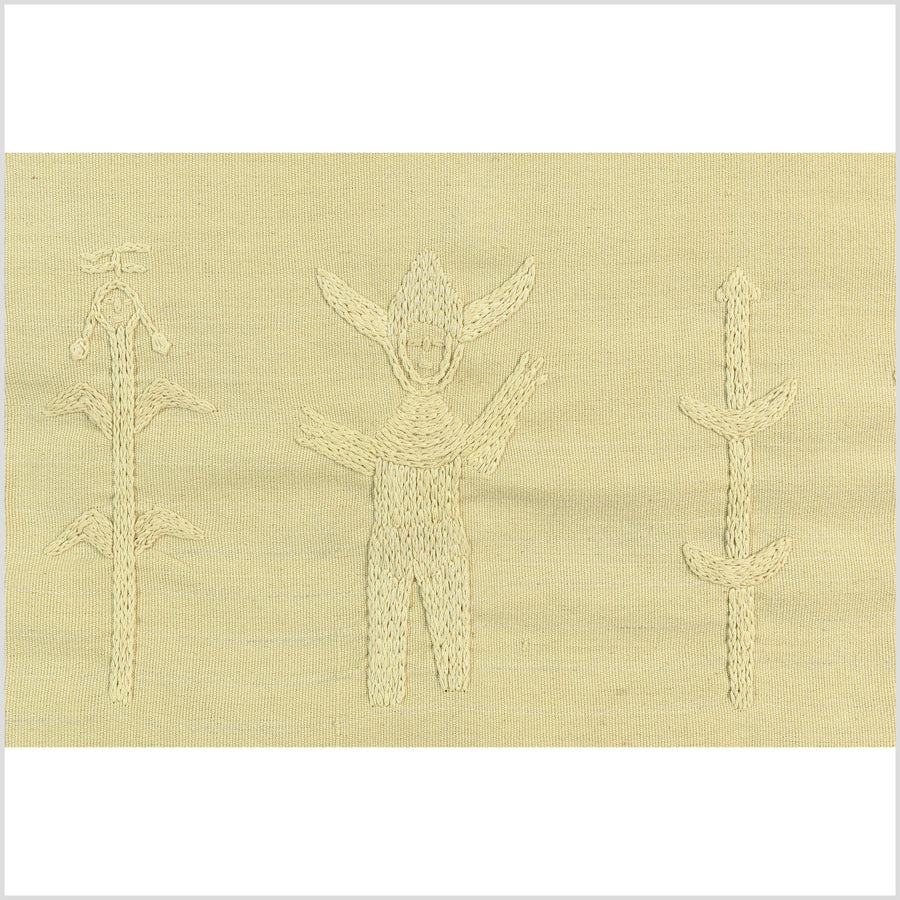 Yellow ocher cotton story quilt Naga tribal textile ethnic embroidered boho fabric Burma hill tribe tapestry Thailand India Hmong EW226