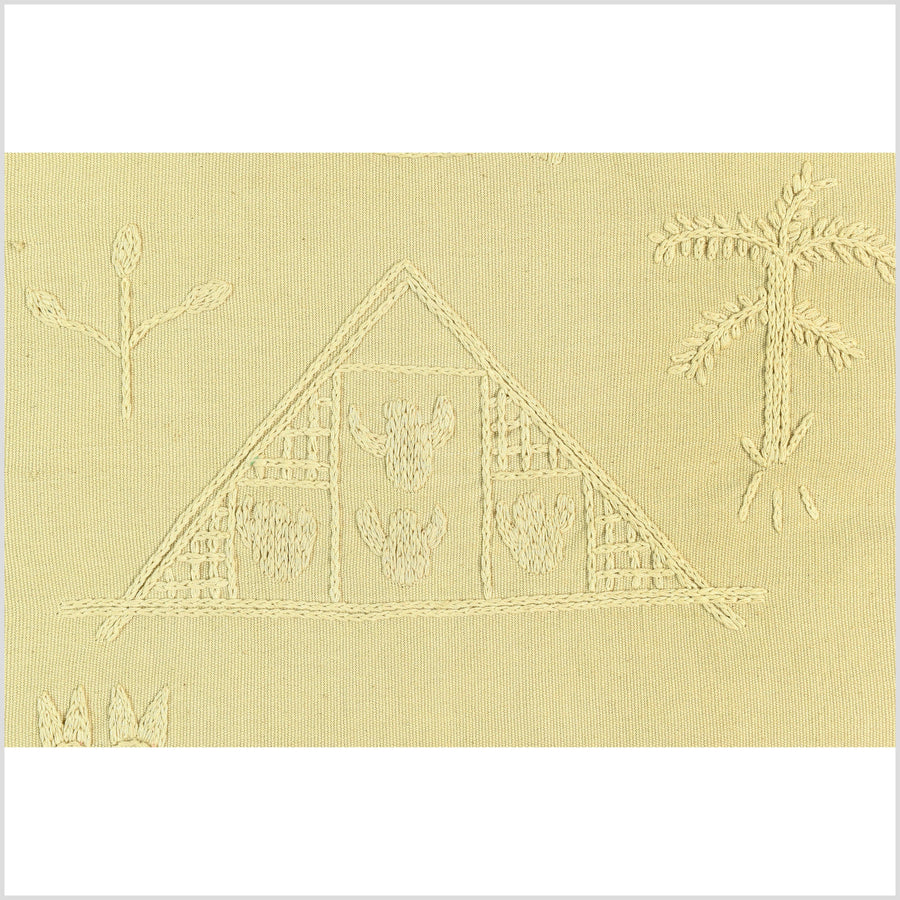 Yellow ocher cotton story quilt Naga tribal textile ethnic embroidered boho fabric Burma hill tribe tapestry Thailand India Hmong EW226