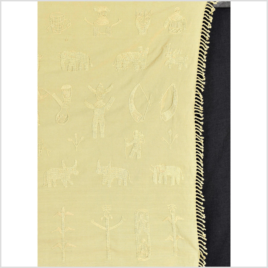 Yellow ocher cotton story quilt Naga tribal textile ethnic embroidered boho fabric Burma hill tribe tapestry Thailand India Hmong EW226