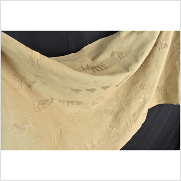 Mustard cotton story quilt Naga tribal textile ethnic embroidered boho fabric Burma hill tribe tapestry Thailand India Hmong EW227