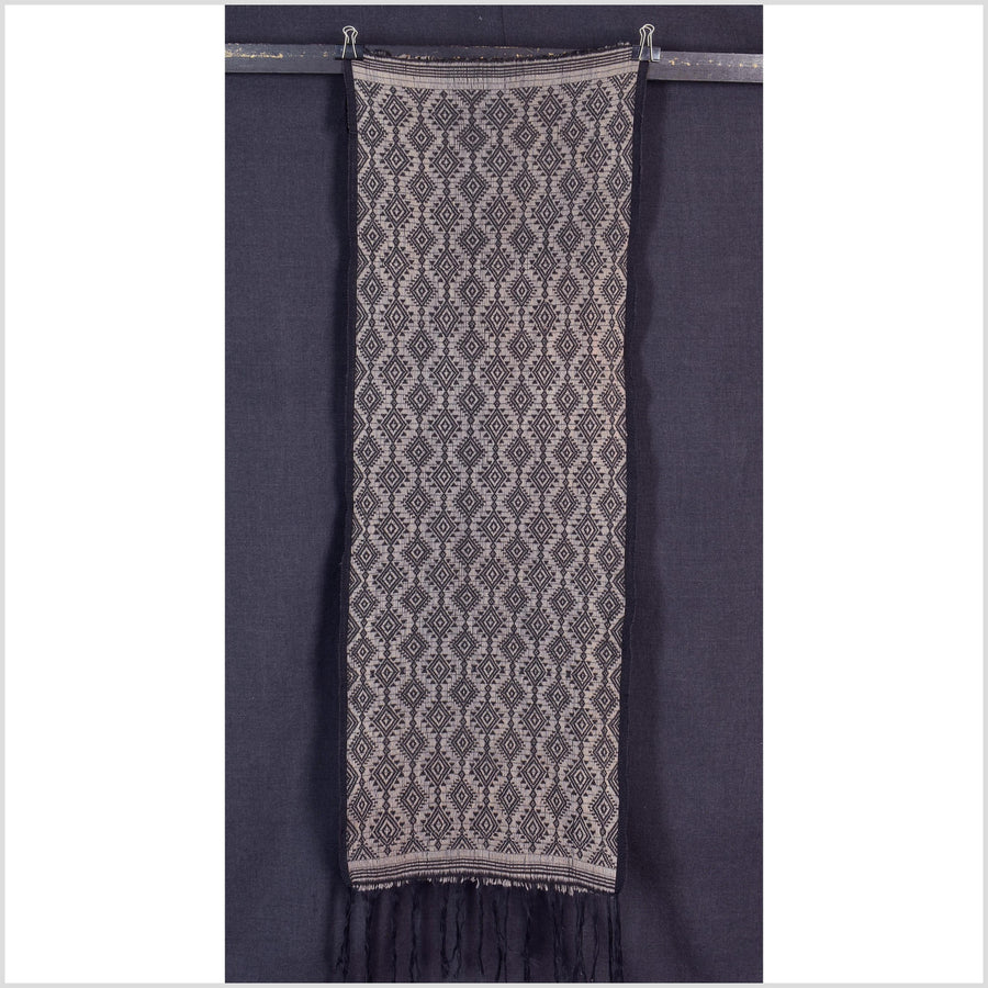Beautiful Indonesian hill tribe home decor, boho fabric natural ethnic tapestry, Sumba Pahikung gray mocha traditional handwoven tribal cotton textile runner EW232