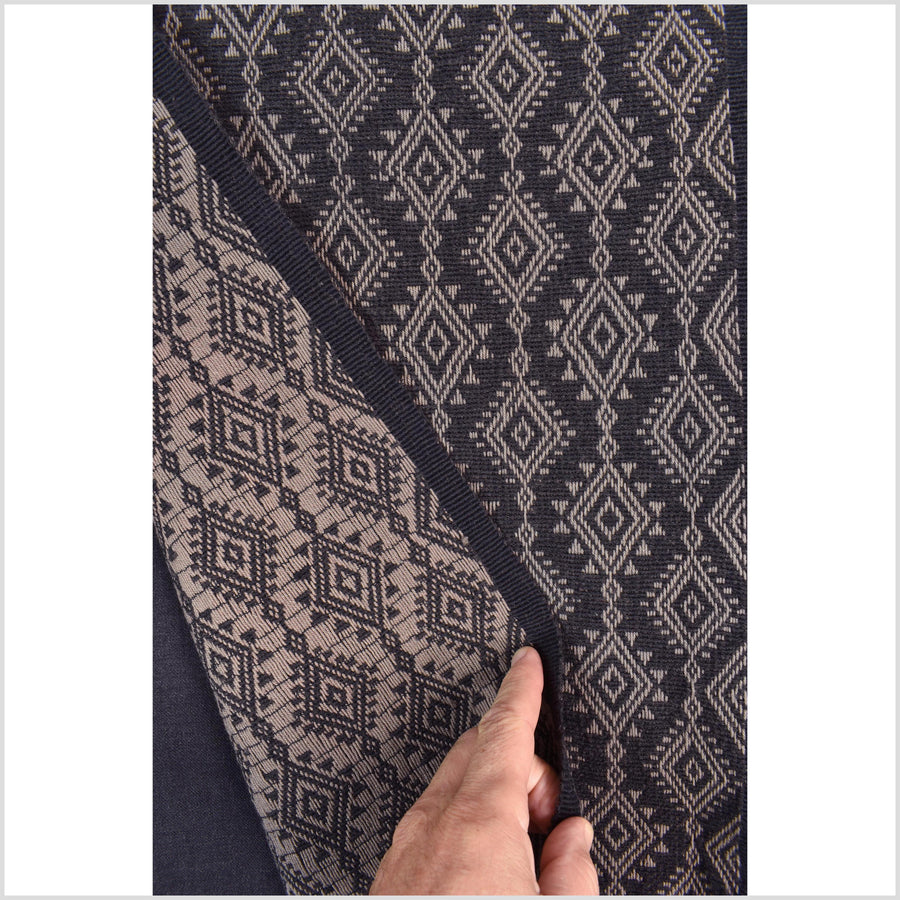 Beautiful Indonesian hill tribe home decor, boho fabric natural ethnic tapestry, Sumba Pahikung gray mocha traditional handwoven tribal cotton textile runner EW232
