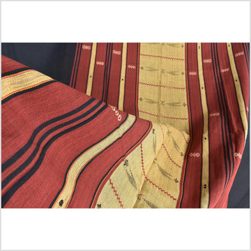 Vintage tribal home decor ethnic Naga blanket, gold, brick red, black, handwoven cotton throw boho Thailand Burma India tapestry EW240