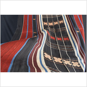 Rare vintage tribal home decor ethnic Naga blanket, natural color, handwoven cotton throw boho Thailand Burma India tapestry EW249