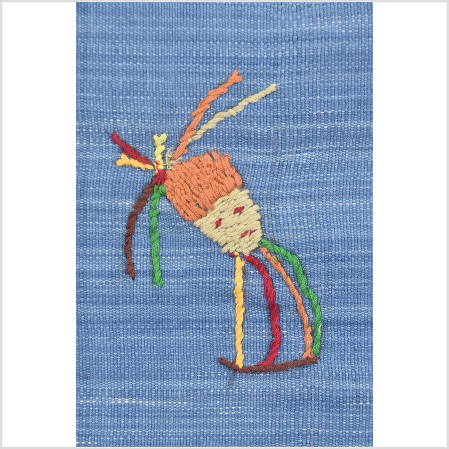 Cornflower blue cotton story quilt Naga tribal textile ethnic embroidered boho fabric Burma hill tribe tapestry Thailand India Hmong II100