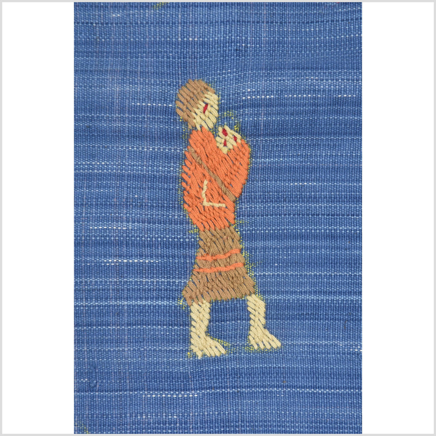 Cornflower blue cotton story quilt Naga tribal textile ethnic embroidered boho fabric Burma hill tribe tapestry Thailand India Hmong II101