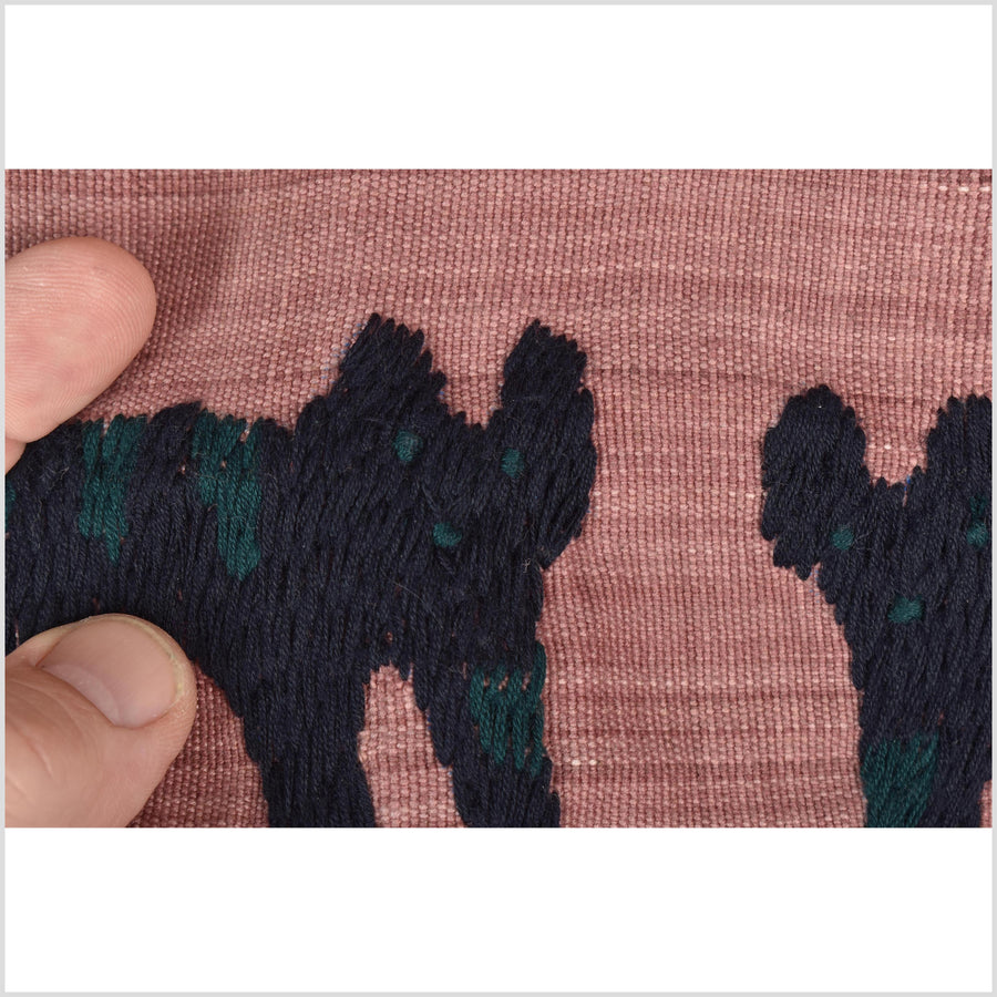 Plum mauve special Naga tribal textile cotton story quilt, animals, totems, boho hilltribe tapestry Thailand India ii108