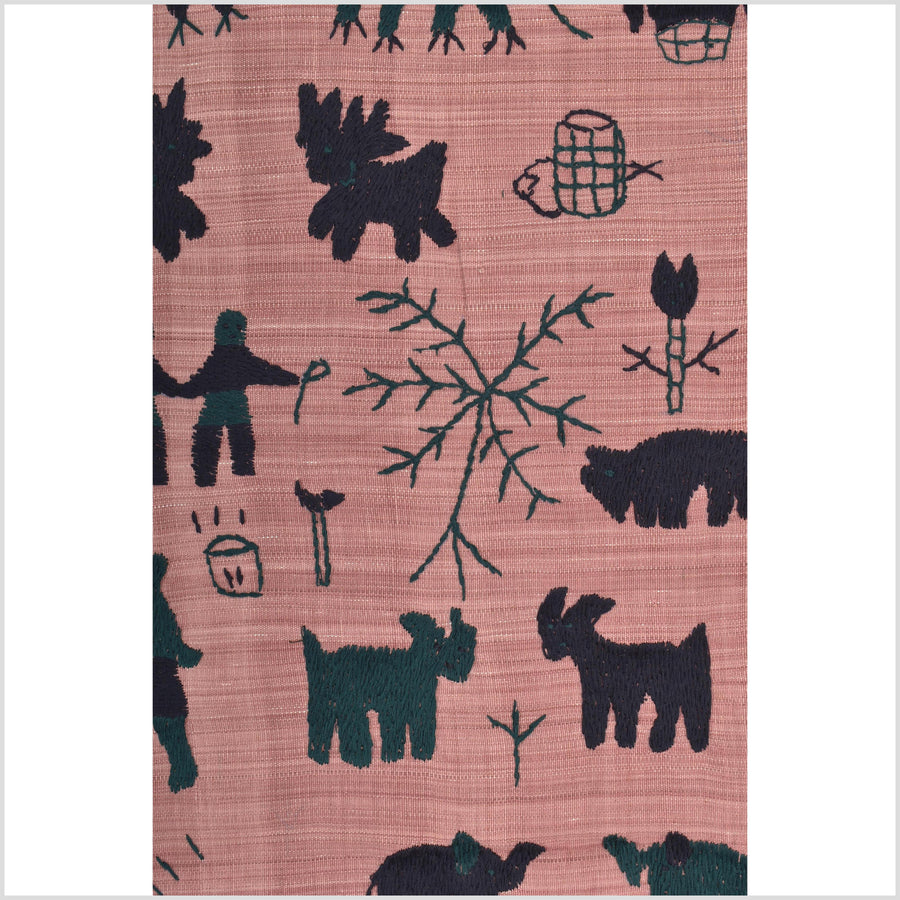 Plum mauve special Naga tribal textile cotton story quilt, animals, totems, boho hilltribe tapestry Thailand India ii108