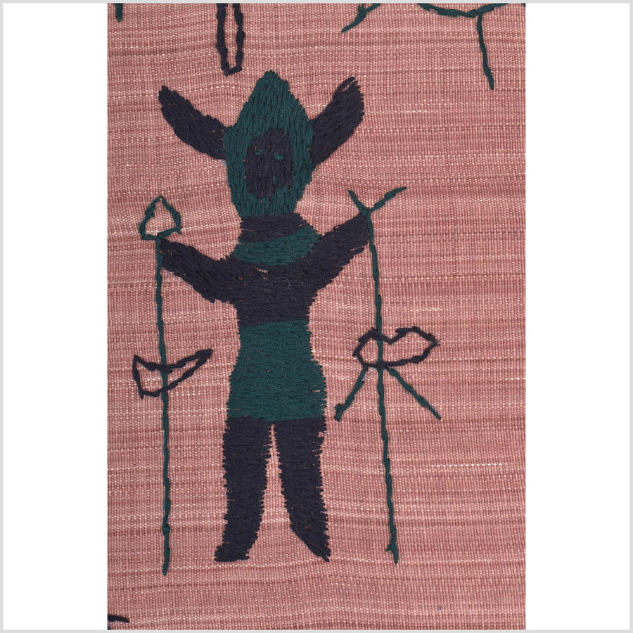 Plum mauve special Naga tribal textile cotton story quilt, animals, totems, boho hilltribe tapestry Thailand India ii108