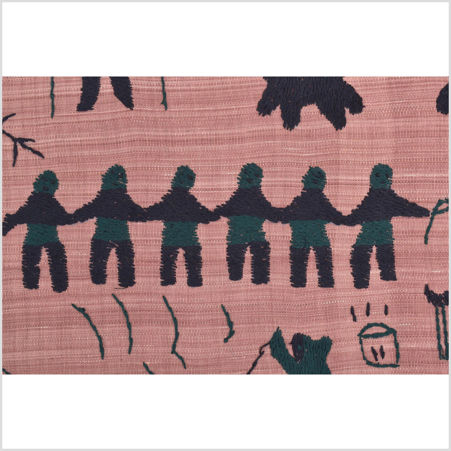 Plum mauve special Naga tribal textile cotton story quilt, animals, totems, boho hilltribe tapestry Thailand India ii108