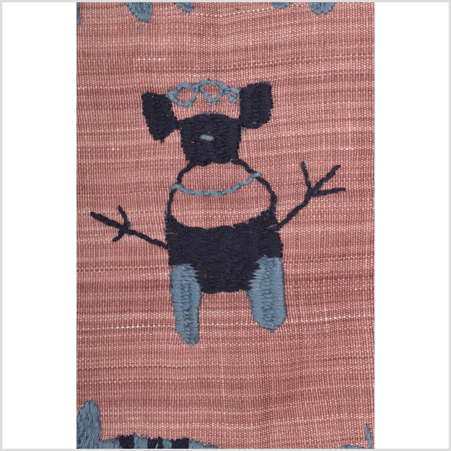 Plum mauve special Naga tribal textile cotton story quilt, animals, totems, boho hilltribe tapestry Thailand India ii109