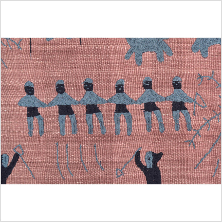 Plum mauve special Naga tribal textile cotton story quilt, animals, totems, boho hilltribe tapestry Thailand India ii109
