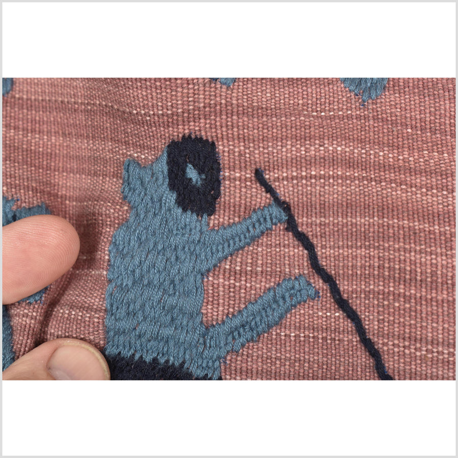 Plum mauve special Naga tribal textile cotton story quilt, animals, totems, boho hilltribe tapestry Thailand India ii110