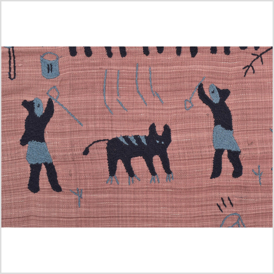 Plum mauve special Naga tribal textile cotton story quilt, animals, totems, boho hilltribe tapestry Thailand India ii110
