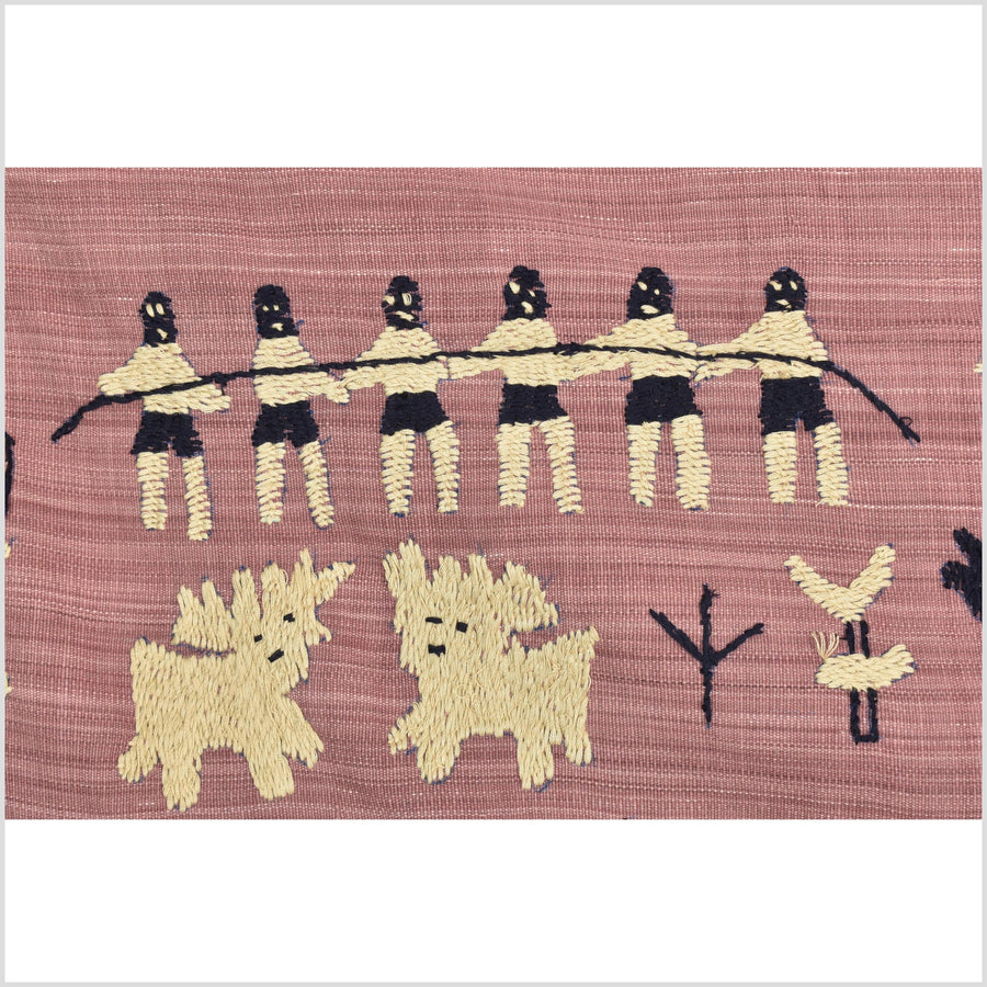 Plum mauve special Naga tribal textile cotton story quilt, animals, totems, boho hilltribe tapestry Thailand India ii111