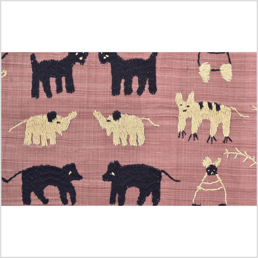 Plum mauve special Naga tribal textile cotton story quilt, animals, totems, boho hilltribe tapestry Thailand India ii111