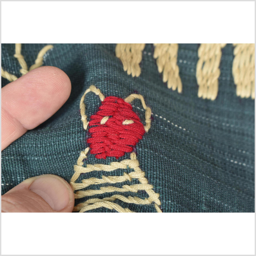 Dark indigo gray special Naga tribal textile cotton story quilt, animals, totems, boho hilltribe tapestry Thailand India ii114