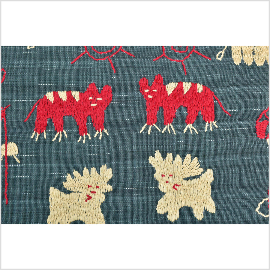 Dark indigo gray special Naga tribal textile cotton story quilt, animals, totems, boho hilltribe tapestry Thailand India ii114