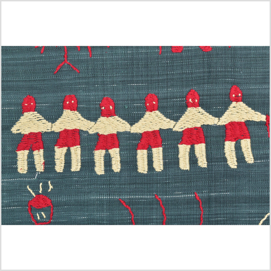 Dark indigo gray special Naga tribal textile cotton story quilt, animals, totems, boho hilltribe tapestry Thailand India ii114